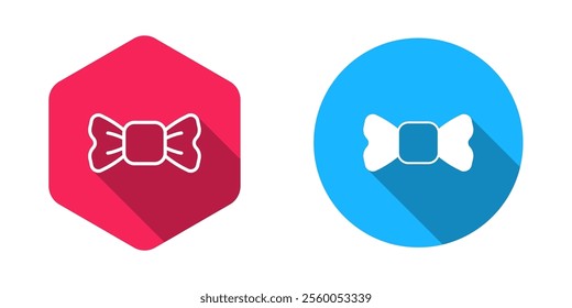 Filled and outline Bow tie icon isolated with long shadow background.  Vector
