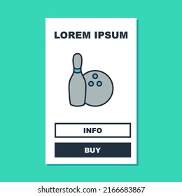Filled outline Bowling pin and ball icon isolated on turquoise background. Sport equipment.  Vector