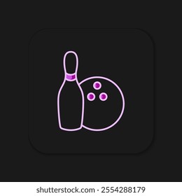 Filled outline Bowling pin and ball icon isolated on black background. Sport equipment. Flat filled outline style with shadow. Vector