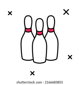 Filled outline Bowling pin icon isolated on white background. Juggling clubs, circus skittles.  Vector