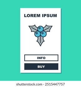 Filled outline Branch viburnum or guelder rose icon isolated on turquoise background. Merry Christmas and Happy New Year.  Vector