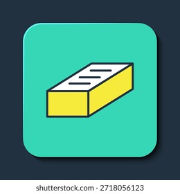 Filled outline Brick icon isolated on blue background. Turquoise square button. Vector