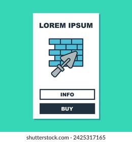 Filled outline Brick wall with trowel icon isolated on turquoise background.  Vector