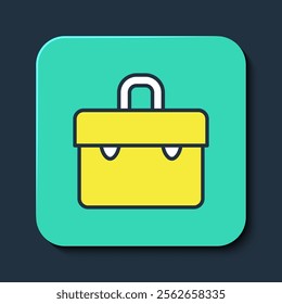 Filled outline Briefcase icon isolated on blue background. Business case sign. Business portfolio. Turquoise square button. Vector