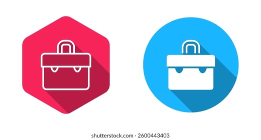 Filled and outline Briefcase icon isolated with long shadow background. Business case sign. Business portfolio.  Vector