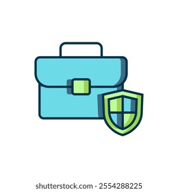 Filled outline Briefcase with shield icon isolated on white background. Insurance concept. Security, safety, protection, protect concept. Flat filled outline style with shadow. Vector