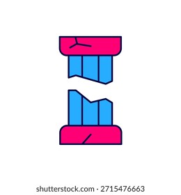 Esquema lleno Icono de columna antigua roto aislado sobre fondo blanco.  Vector