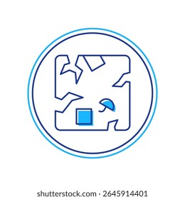 Contorno preenchido Ícone de caixa de papelão quebrado isolado no fundo branco. Caixa, embalagem, sinal de encomenda. Entrega e embalagem.  Vetor