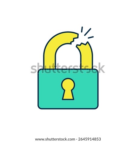 Filled outline Broken or cracked lock icon isolated on white background. Unlock sign.  Vector