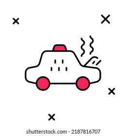 Filled outline Broken taxi car icon isolated on white background.  Vector