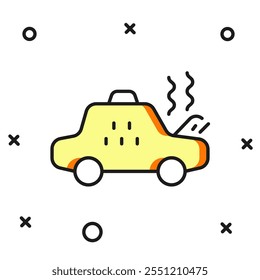 Esquema lleno Icono roto del coche del taxi aislado en el fondo blanco. Estilo de contorno relleno plano con sombra. Vector