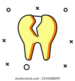 Filled outline Broken tooth icon isolated on white background. Dental problem icon. Dental care symbol. Flat filled outline style with shadow. Vector