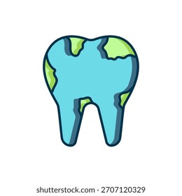 Esquema lleno Icono de diente roto aislado sobre fondo blanco. Icono de problema dental. Símbolo de cuidado dental. Estilo de contorno relleno plano con sombra. Vector