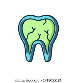 Contorno preenchido Ícone de dente quebrado isolado no fundo branco. Ícone de problema dentário. Símbolo de cuidados dentários. Estilo de contorno preenchido plano com sombra. Vetor