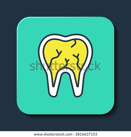 Filled outline Broken tooth icon isolated on blue background. Dental problem icon. Dental care symbol. Turquoise square button. Vector
