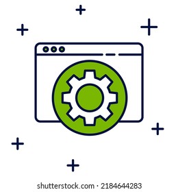 Icono de configuración del navegador de esquema relleno aislado en fondo blanco. Ajuste, servicio, mantenimiento, reparación, arreglo.  Vector