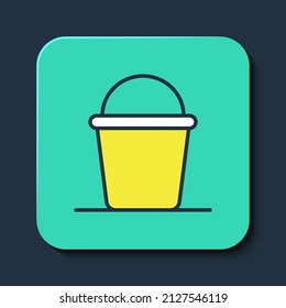 Filled outline Bucket icon isolated on blue background. Turquoise square button. Vector