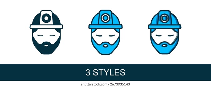 Icono del constructor del contorno lleno aislado en el fondo blanco. Trabajador de la construcción.  Vector