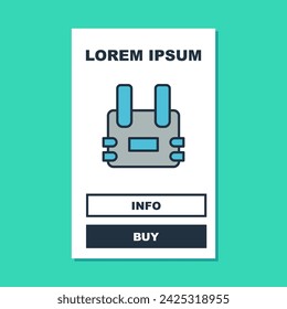 Filled outline Bulletproof vest for protection from bullets icon isolated on turquoise background. Body armor sign. Military clothing.  Vector