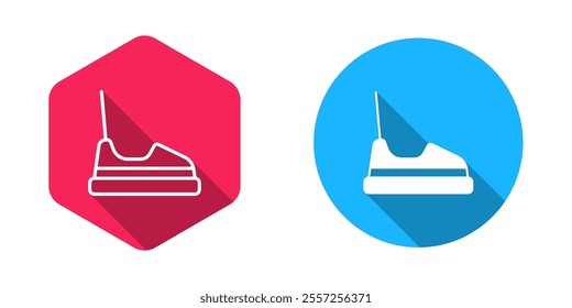 Filled and outline Bumper car icon isolated with long shadow background. Amusement park. Childrens entertainment playground, recreation park.  Vector