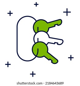 Icono de conjunto de teclas relleno aislado en fondo blanco.  Vector