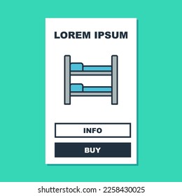 Filled outline Bunk bed icon isolated on turquoise background.  Vector