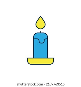 Filled outline Burning candle in candlestick icon isolated on white background. Cylindrical candle stick with burning flame.  Vector
