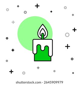 Filled outline Burning candle icon isolated on white background. Cylindrical candle stick with burning flame.  Vector