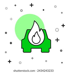 Filled outline Burning car icon isolated on white background. Car on fire. Broken auto covered with fire and smoke.  Vector