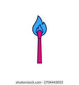 Esquema lleno Partido ardiente con el icono del fuego aislado en el fondo blanco. Combínalo con el fuego. Signo de fósforos.  Vector