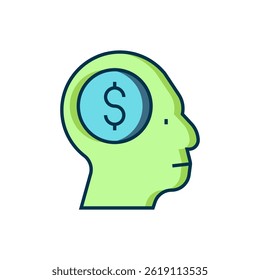 Filled outline Business man planning mind icon isolated on white background. Head with dollar. Idea to earn money. Business investment growth. Flat filled outline style with shadow. Vector