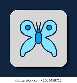 Filled outline Butterfly icon isolated on blue background.  Vector
