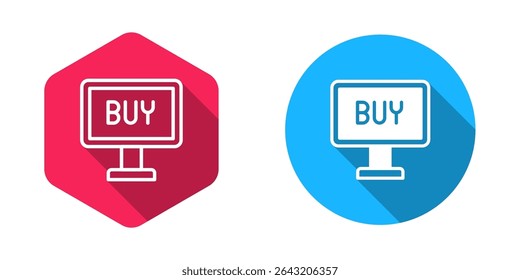 Filled and outline Buy button icon isolated with long shadow background.  Vector