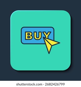 Compre el icono del Botón aislado en el fondo azul. Botón cuadrado turquesa. Vector
