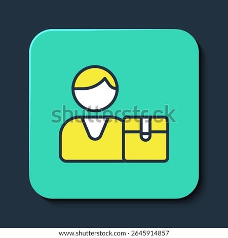 Filled outline Buyer icon isolated on blue background. Turquoise square button. Vector