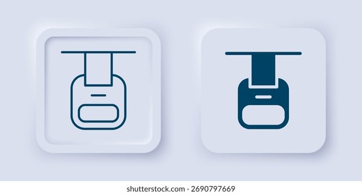 Filled and outline Cable car icon isolated on grey background. Funicular sign. Square button. Vector