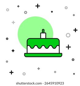 Filled outline Cake with burning candles icon isolated on white background. Happy Birthday.  Vector