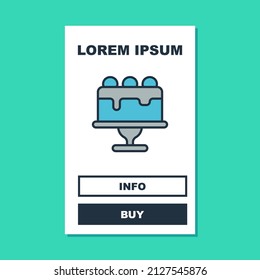 Filled outline Cake icon isolated on turquoise background. Happy Birthday.  Vector