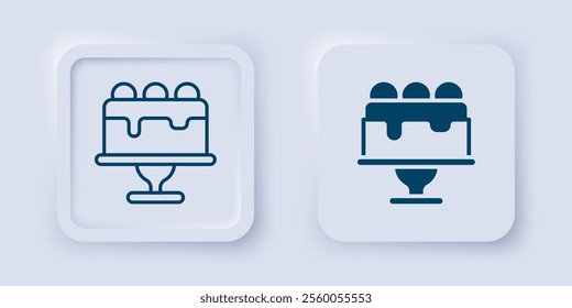 Filled and outline Cake icon isolated on grey background. Happy Birthday. Square button. Vector