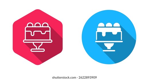 Filled and outline Cake icon isolated with long shadow background. Happy Birthday.  Vector