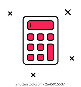 ícone Preenchido da Calculadora de contorno isolado no fundo branco. Símbolo contábil. Cálculos de negócios matemática educação e finanças.  Vetor