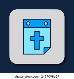 Filled outline Calendar death icon isolated on blue background.  Vector