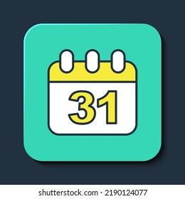 Filled outline Calendar with Halloween date 31 october icon isolated on blue background. Happy Halloween party. Turquoise square button. Vector