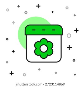 Icono de la primavera del calendario del contorno lleno aislado en el fondo blanco. Símbolo de recordatorio de evento.  Vector