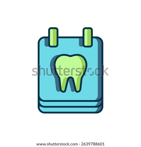 Filled outline Calendar with tooth icon isolated on white background. International Dentist Day, March 6. March holiday calendar. Flat filled outline style with shadow. Vector