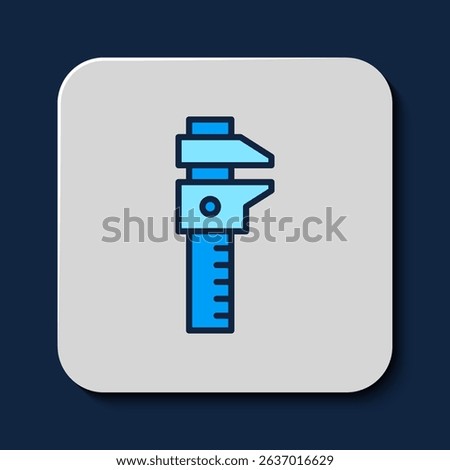 Filled outline Calliper or caliper and scale icon isolated on blue background. Precision measuring tools.  Vector