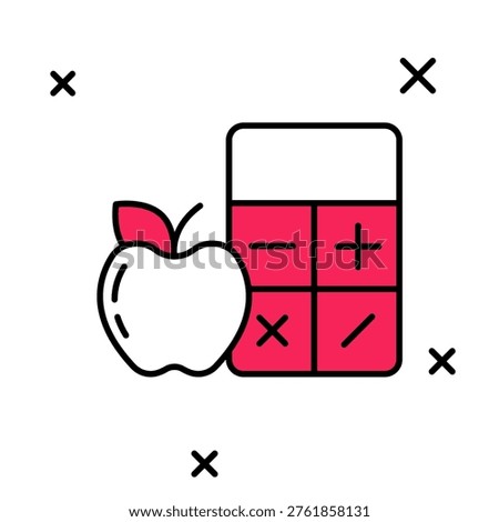 Filled outline Calorie calculator icon isolated on isolated on white background. Calorie count. Diet. Weight loss. Portion control. Healthy eating. Dietary nutrition.  Vector