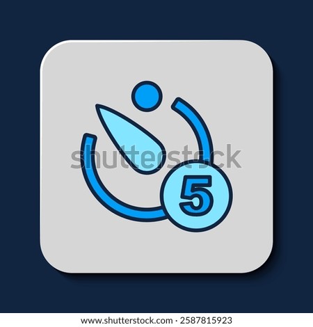 Filled outline Camera timer icon isolated on blue background. Photo exposure. Stopwatch timer 5 seconds.  Vector