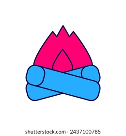 Filled outline Campfire icon isolated on white background. Burning bonfire with wood.  Vector