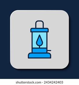Filled outline Camping lantern icon isolated on blue background.  Vector